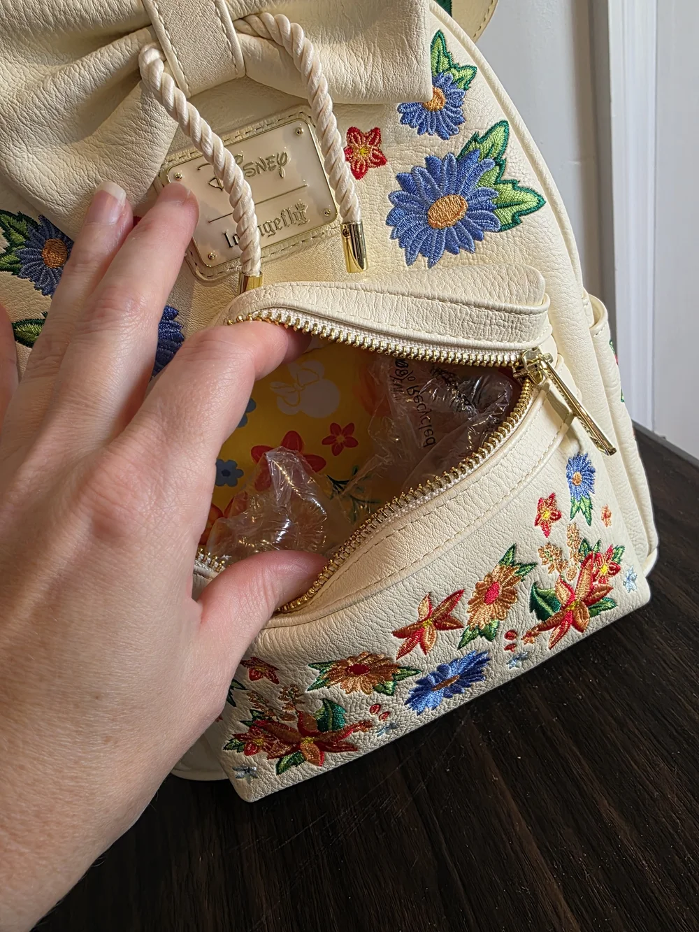 Loungefly Disney Cream Floral Embroidered Mini Backpack with Bow Ears